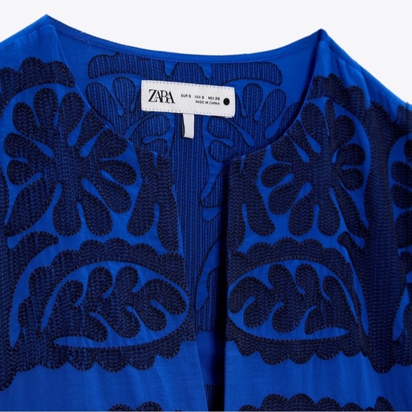New ZARA Royal Blue Embroidered Dress - Picture 7 of 7